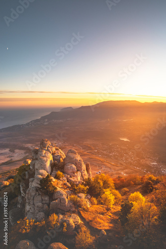 Sunset on a mountain landscape background. Natural background.