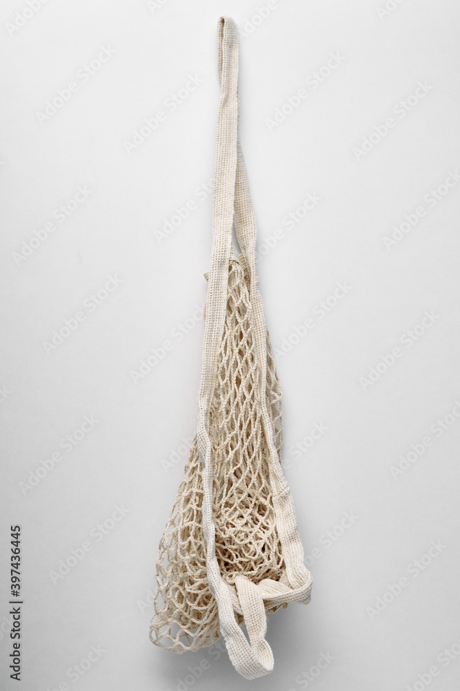 Empty string bag. Healthy food and reusable eco bag. Environment protection. Empty string bag. Healthy food and reusable eco bag. Environment protection.