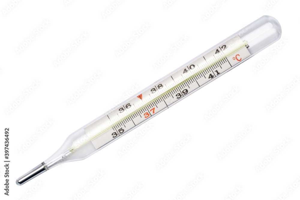 Glass mercury celsius thermometer isolated on white background Glass mercury celsius thermometer isolated on white background