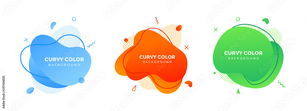 Modern liquid abstract element graphic gradient flat style design fluid vector colorful illustration set banner simple shape template for presentation, flyer, isolated on white background. - obrazy, fototapety, plakaty 