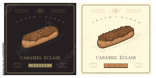 Caramel eclair vintage illustration for menu