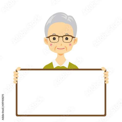 メッセージボードを持つ老人のイラスト/紹介