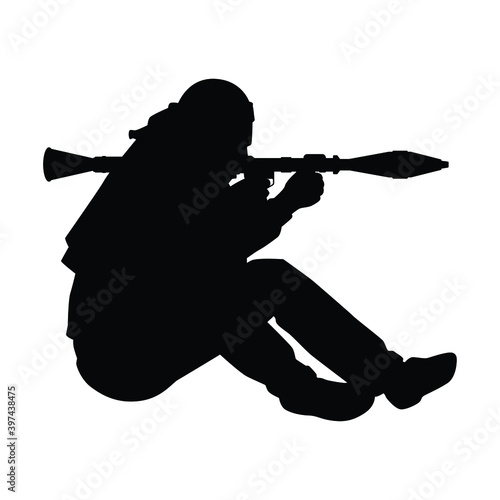 Male terrorist with weapon silhouette vector on white