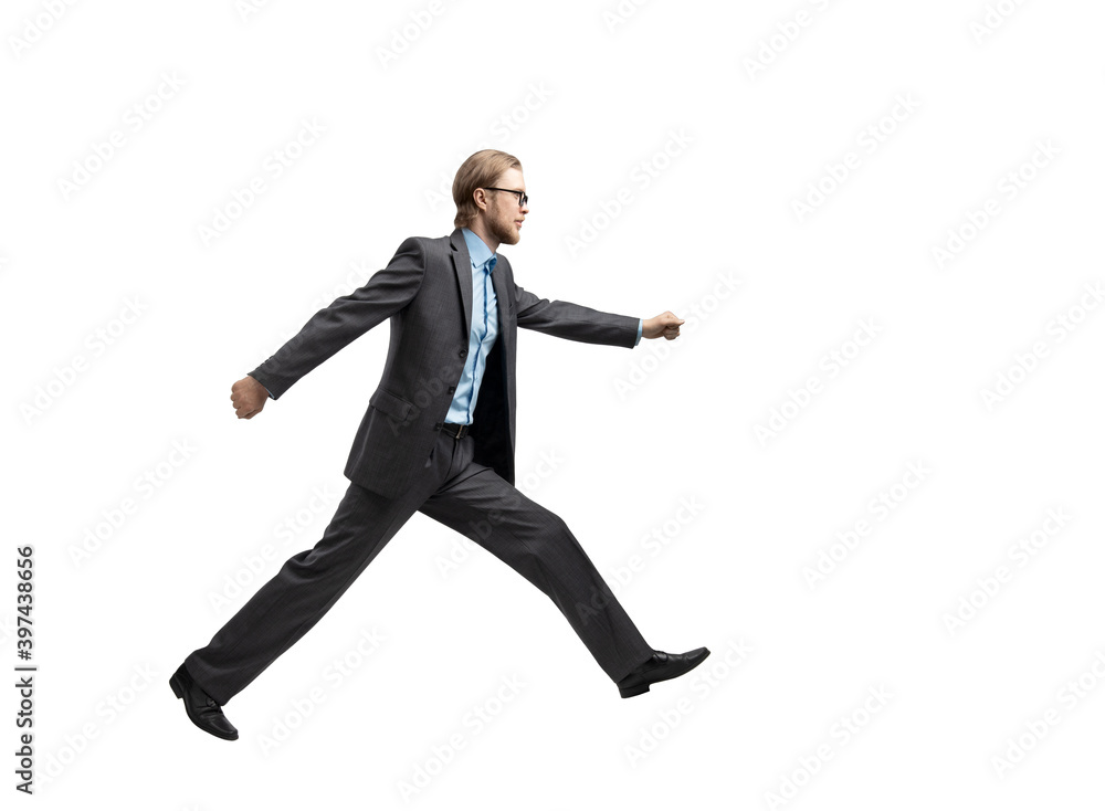 man businessman jumping or running
