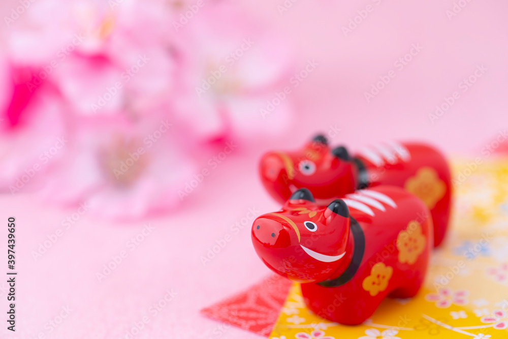 Naklejka premium 丑年の正月素材