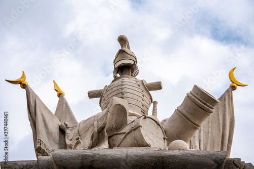Photography Sculptural composition on the gate of the Bratislava Castle of 19th century depi