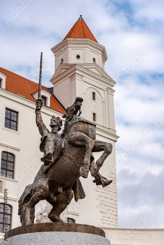 Equestrian statue of King Svatopluk I at the Honorary Courtyard in the Bratislava Castle of 19th century