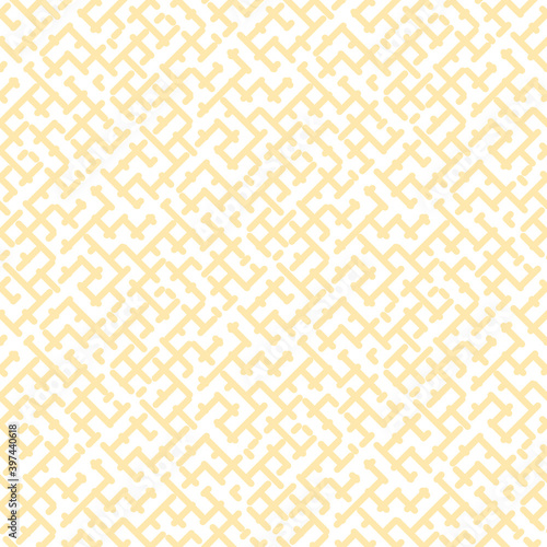 Vector geometric seamless pattern. Stylish modern yellow and white texture with diagonal crossing lines, strokes, grid, net, mesh. Simple abstract background. Repeat design for decor, tileable print