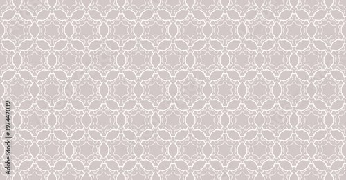 Subtle vector abstract geometric seamless pattern. Thin lines texture, subtle elegant lattice, mesh, weave, hexagons, diamonds. Oriental style luxury background. Gray and white ornament, repeat tiles