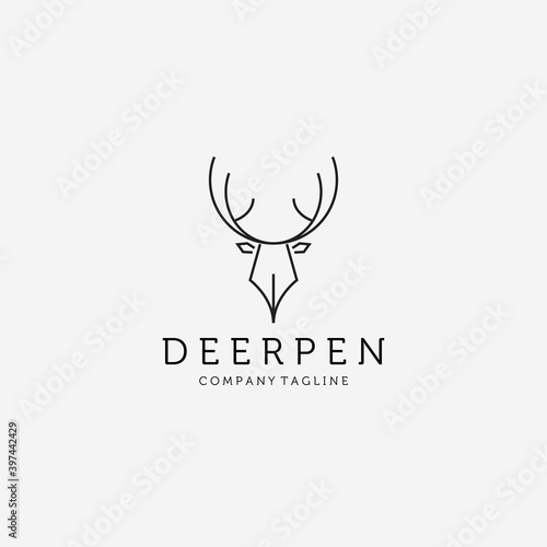 Deer Pen Hunt Wildlife Outdoor Adventure Logo Vector Illustration Design Template Line Art