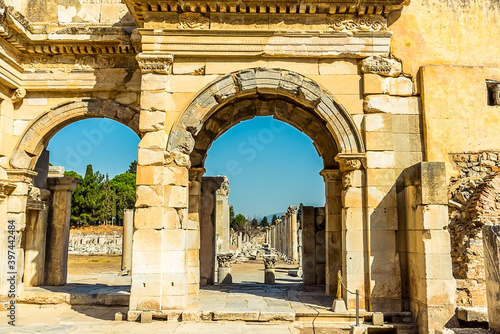 The Gate of Mazeus and Mithridates leading to the Agora in Ephesus, Turkey