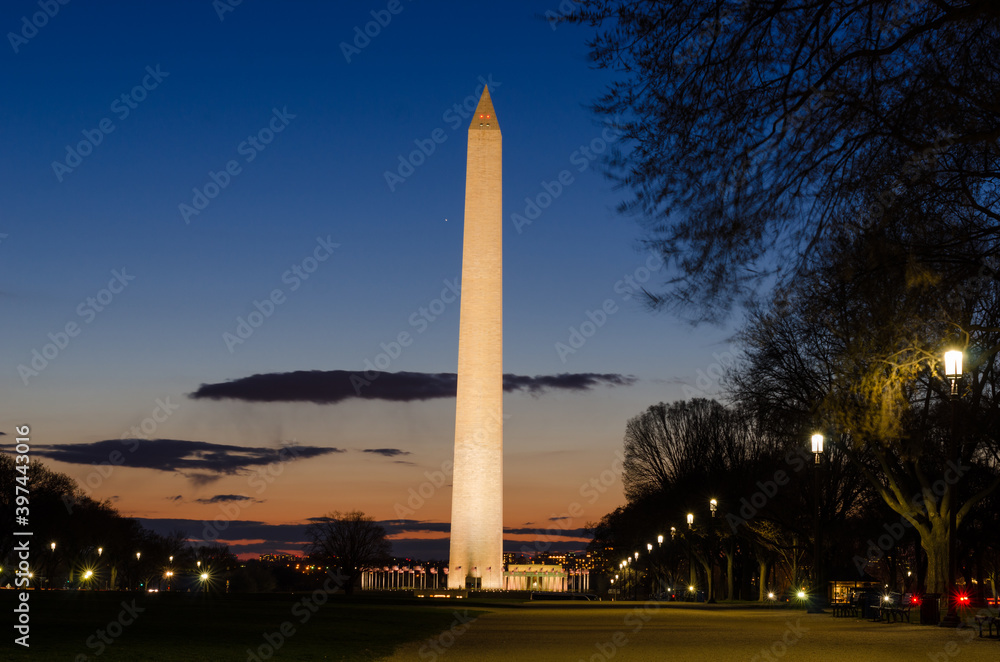 Washington Monument and Lincoln Memorial at night - Washington D.C. United States of America