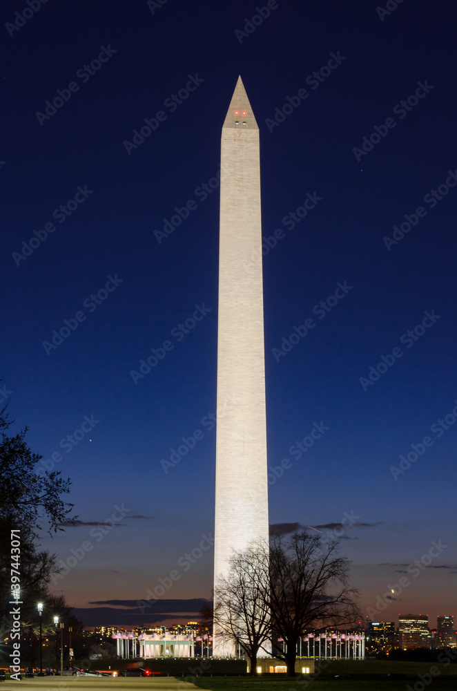 Washington Monument and Lincoln Memorial at night - Washington D.C. United States of America