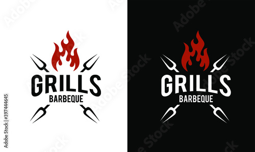 Barbecue logo design. Food or grill template. Vector illustration concept