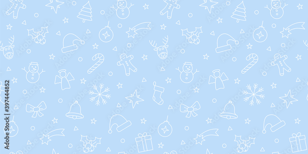 Christmas seamless vector pattern. Gift, present wrapping paper. Xmas texture winter ornament background. Holiday celebration wallpaper. Christmas tree, santa minimal design elements. Christmas seamless vector pattern. Gift, present wrapping paper. Xmas texture winter ornament background. Holiday celebration wallpaper. Christmas tree, santa minimal design elements.