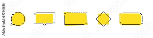 Quotation frame box vector illustration. Quote mark symbol icon set. Quoted text bubble shape isolated sign. Black quote textbox on white background. vector stock citation frame