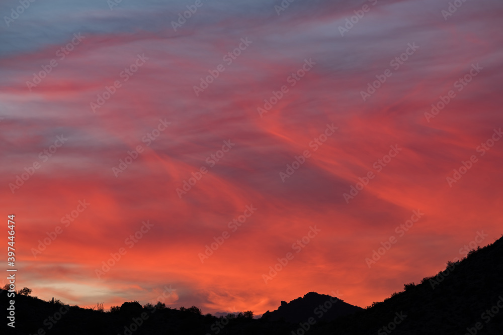 Landscape at twilight of the Superstition Mountains, Arizona, USA