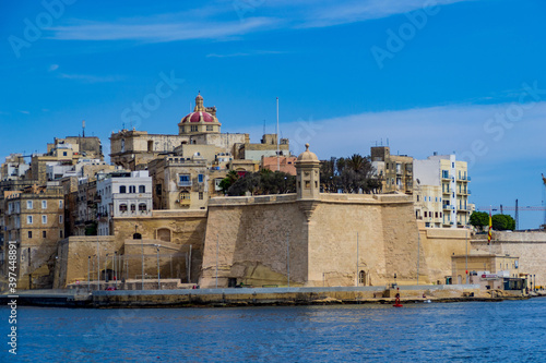 The fortified city of Senglea sticking out into the Grand Harbour in Malta. At its tip is the bastion called The Spur.