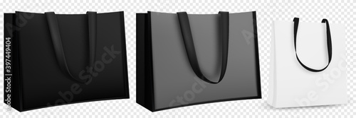 Shopping bag design. Black and white tote shopping bags identity mock-up item template transparent background.
