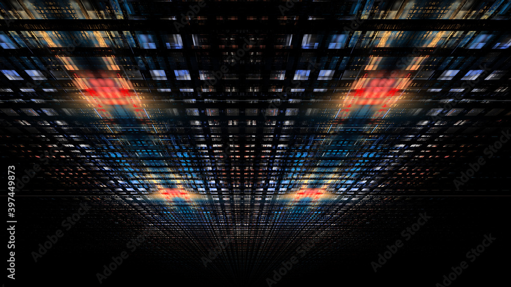 3D illustration of abstract fractal for creative design looks like modern city techno structure. 3D illustration of abstract fractal for creative design looks like modern city techno structure.