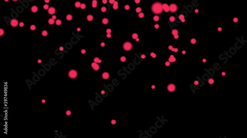 Abstract particles, like red snowflakes on a black background, resemble a festive fireworks for Christmas, New Year. Festive motion background. 3d illustration