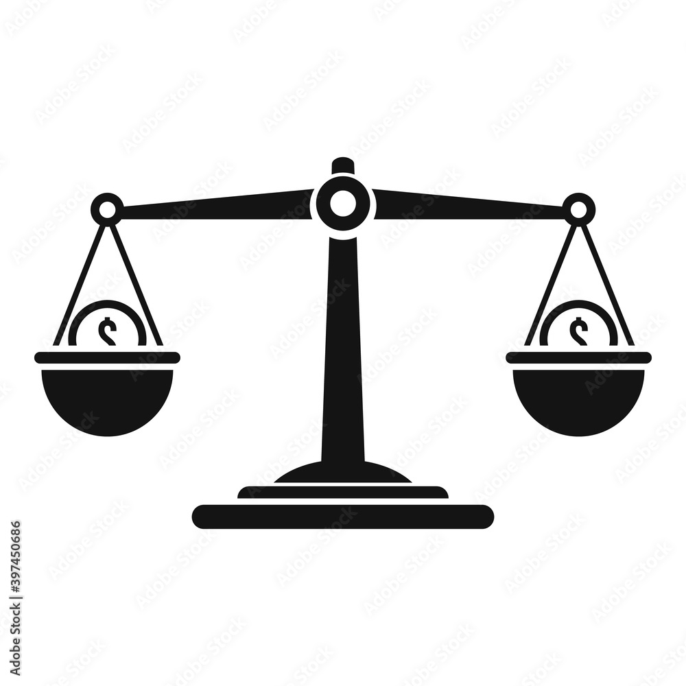 Money scales bribery icon. Simple illustration of money scales bribery vector icon for web design isolated on white background Money scales bribery icon. Simple illustration of money scales bribery vector icon for web design isolated on white background
