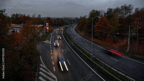 Chomutov, Czech republic - November 12, 2020: cars on route 13 in autumnal city