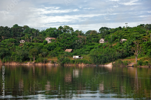Indigenous dwellings on the bank of the Amazon River