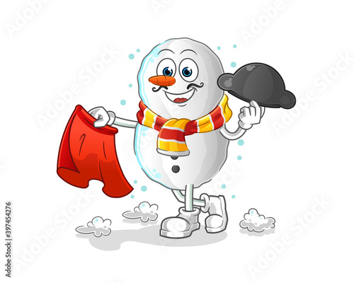 Snowman matador with red cloth illustration. character vector