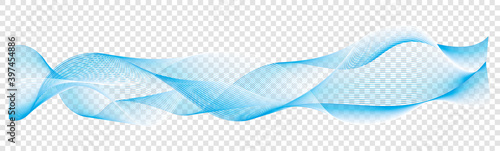 abstract blue vector wave lines on transparent background 