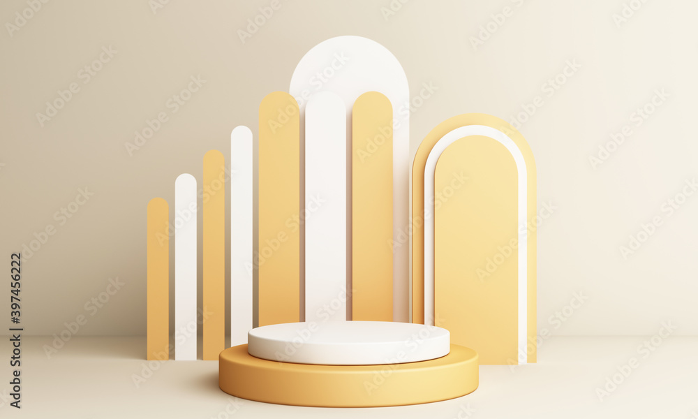 Abstract Yellow Composition with Podium. Minimal Studio with Round Pedestal and Copy Space ,Showcase, Product Presentation 3D Render Abstract Yellow Composition with Podium. Minimal Studio with Round Pedestal and Copy Space ,Showcase, Product Presentation 3D Render
