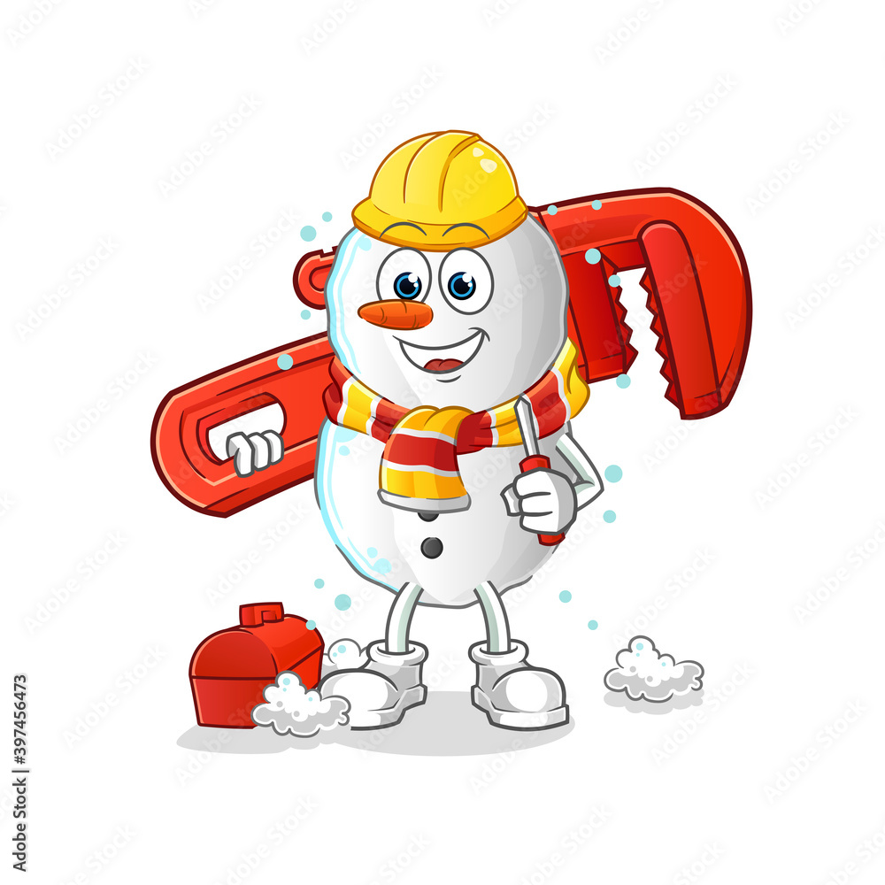 Snowman plumber cartoon. cartoon mascot vector