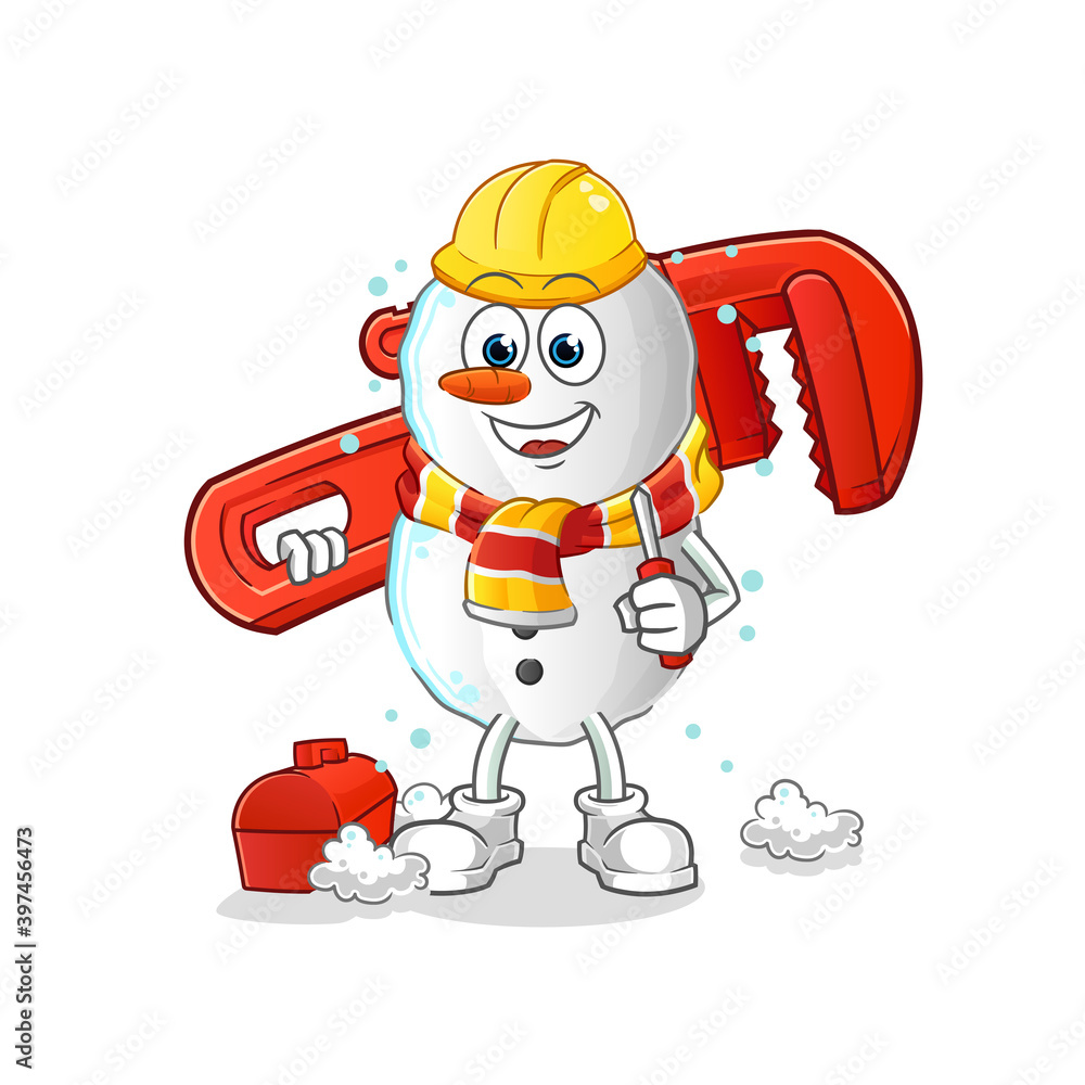 Snowman plumber cartoon. cartoon mascot vector Snowman plumber cartoon. cartoon mascot vector