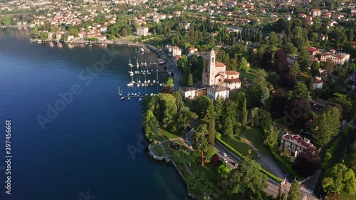 Aerial 4K - Como Lake, Italy, view of town of Tremezzo
