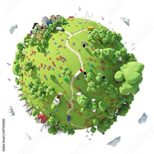Fototapeta Naklejka Na Ścianę i Meble -  Green planet Summer 3d illustration
