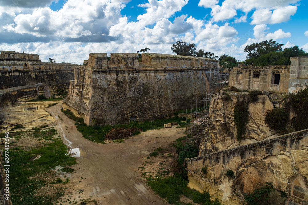 The defensive ditch at Fort Manoel built on Manoel Island, Malta.