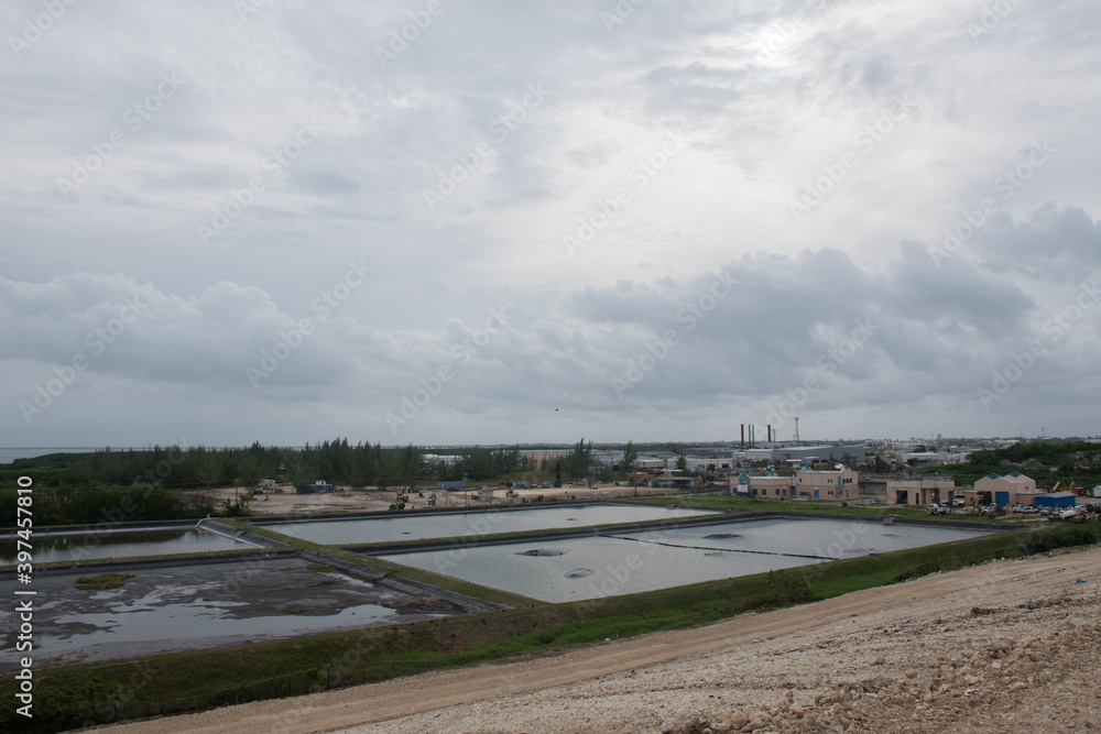 Grand Cayman sewerage plant on a grey day