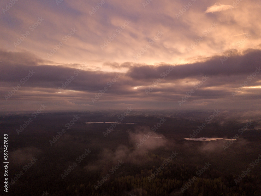 Fototapeta premium summer fields forests and roads in countryside view from above drone image