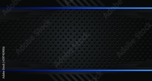 blue and black abstract metallic frame layout design tech innovation concept background. Vector graphic.
