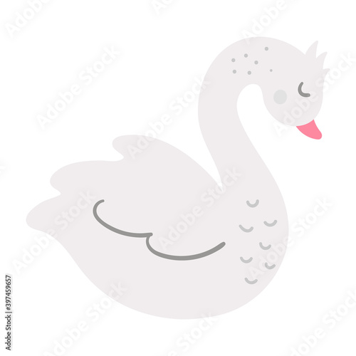 Vector cute swan isolated on white background. Romantic bird illustration. Love concept or Valentine’s day character for kids..