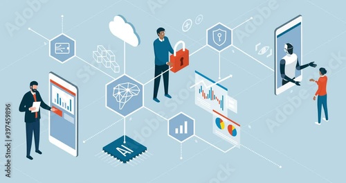 Business people using innovative technologies and AI