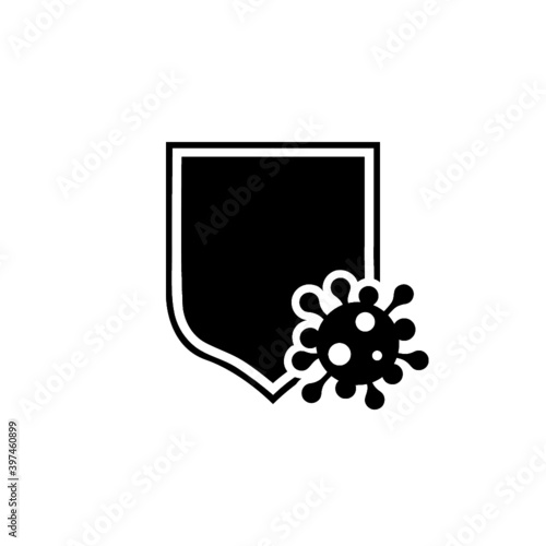Immune system concept. Shield protecting from coronavirus icon isolated on white background