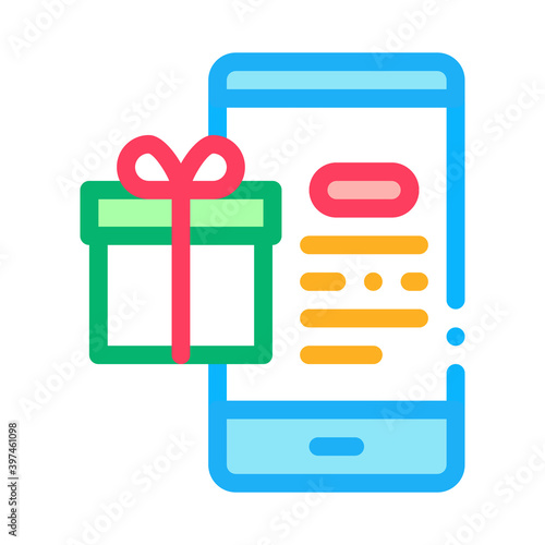 online shopping phone application and gift for customer color icon vector. online shopping phone application and gift for customer sign. isolated symbol illustration