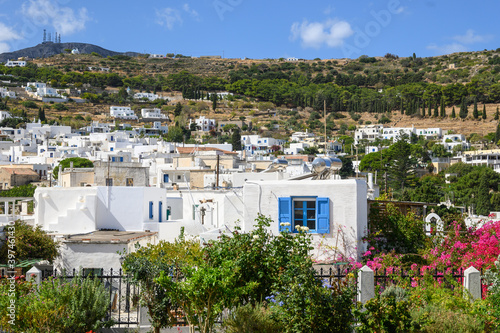 White architecture of Lefkes, old picturesque traditional village of Paros island, Greece. Europe