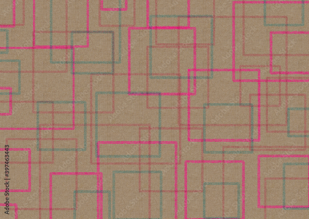 Fototapeta premium 麻の布に書いたレトロな四角形のパターン