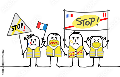 Cartoon Protesting People against French Government - Yellow Jackets