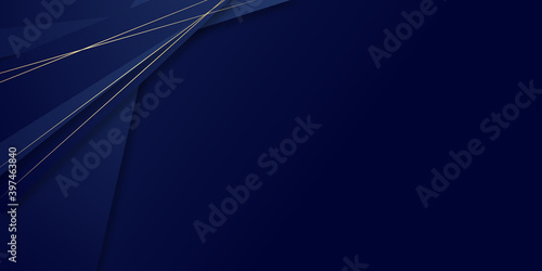 Abstract template dark blue luxury premium background with luxury triangles pattern and gold lighting lines