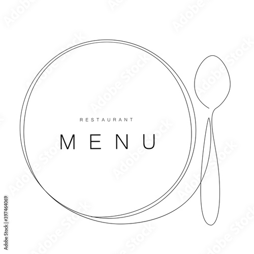 Menu restaurant background. Plate and spoon drawing, vector illustration