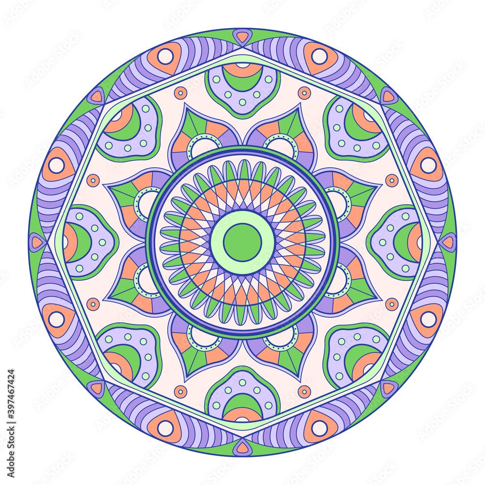Mandala vector. A symmetrical round color ornament.