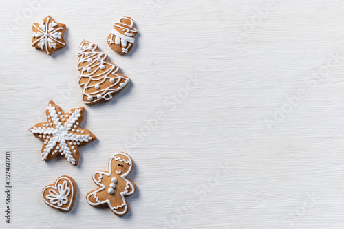 biscuit gift white wooden background new year cookies top view copy space